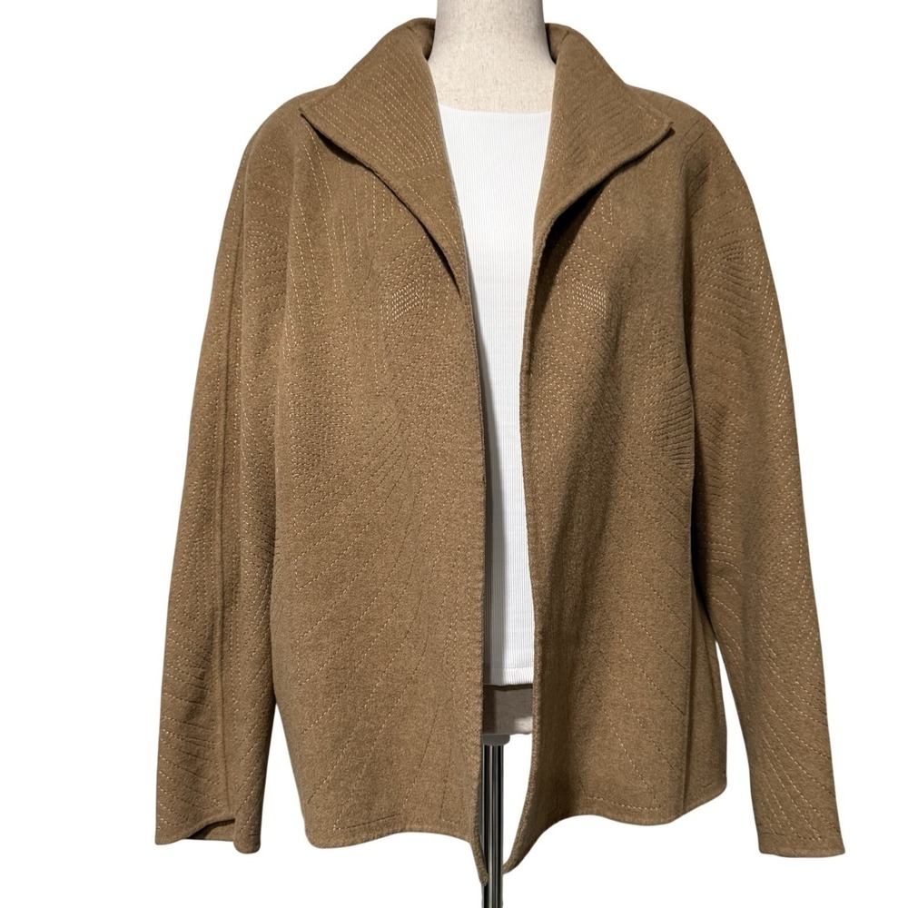 Vintage‎ Linda Allard Ellen Tracy Embroidered Wool Jacket 18 Tan Quiet Luxury